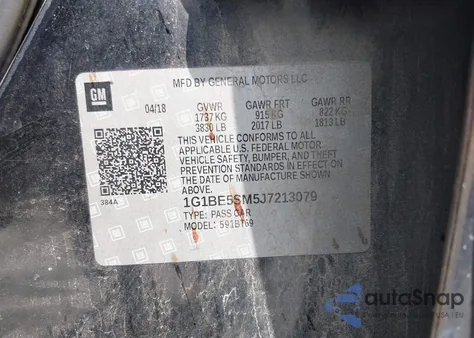 2018 Chevrolet Cruze Lt Auto z USA, uszkodzony, nr VIN 1G1BE5SM5J7213079